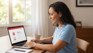 Pessoa brasileira estudando um curso online grátis da Fundação Bradesco em um notebook em casa
