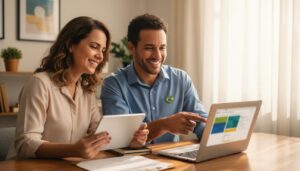 Pessoa brasileira usando notebook para se inscrever no Aprenda Mais MEC com certificado ao lado